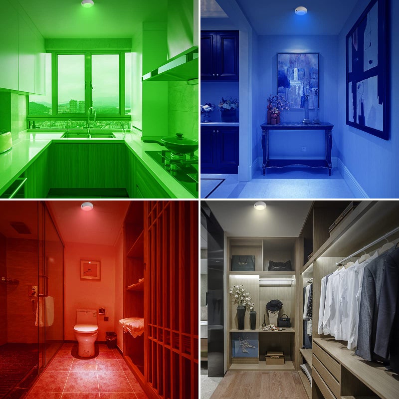 BIGLIGHT Battery Operated LED Ceiling Light, Remote Controlled, 12 Color Changing Mood Light, Hallway Lighting, Dimmable Night Light for Shower Closet Bedroom Corridor Bathroom, 2 Pack - Image 4